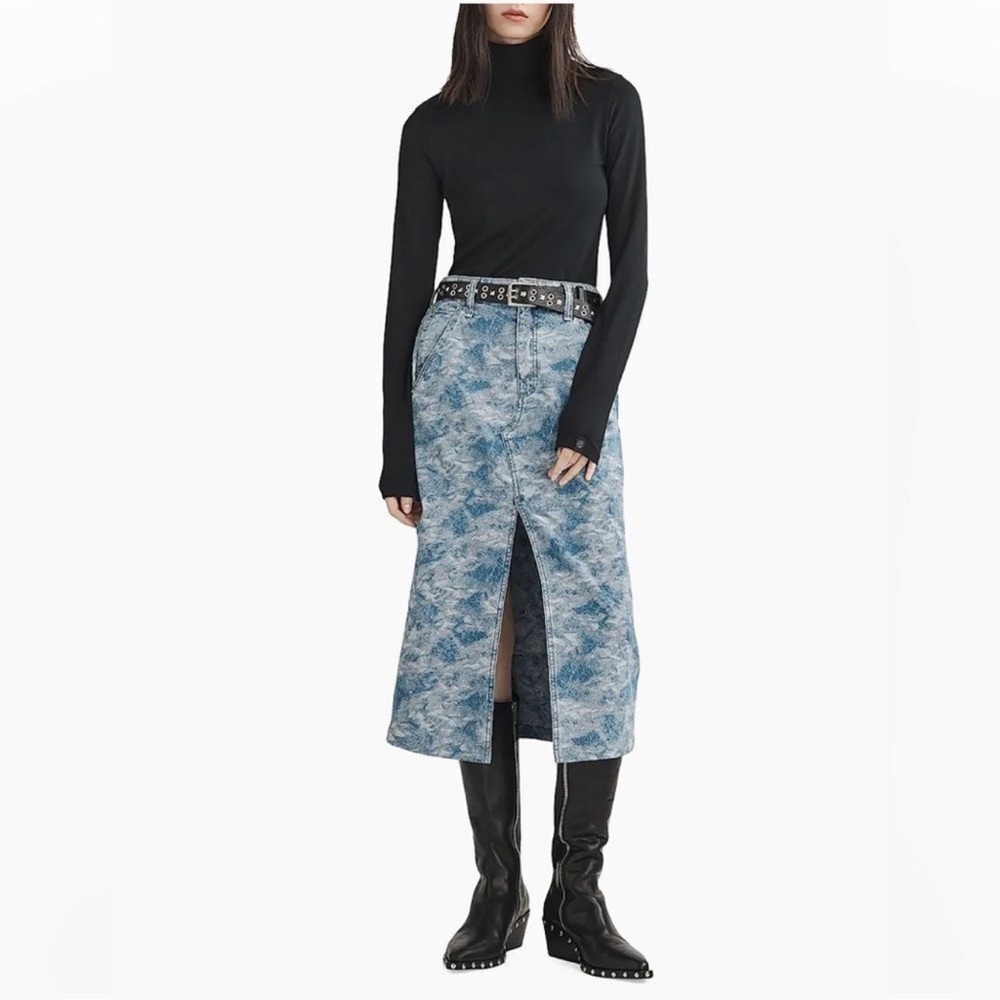 Rag & Bone Sid Midi Skirt in Denim Jacquard